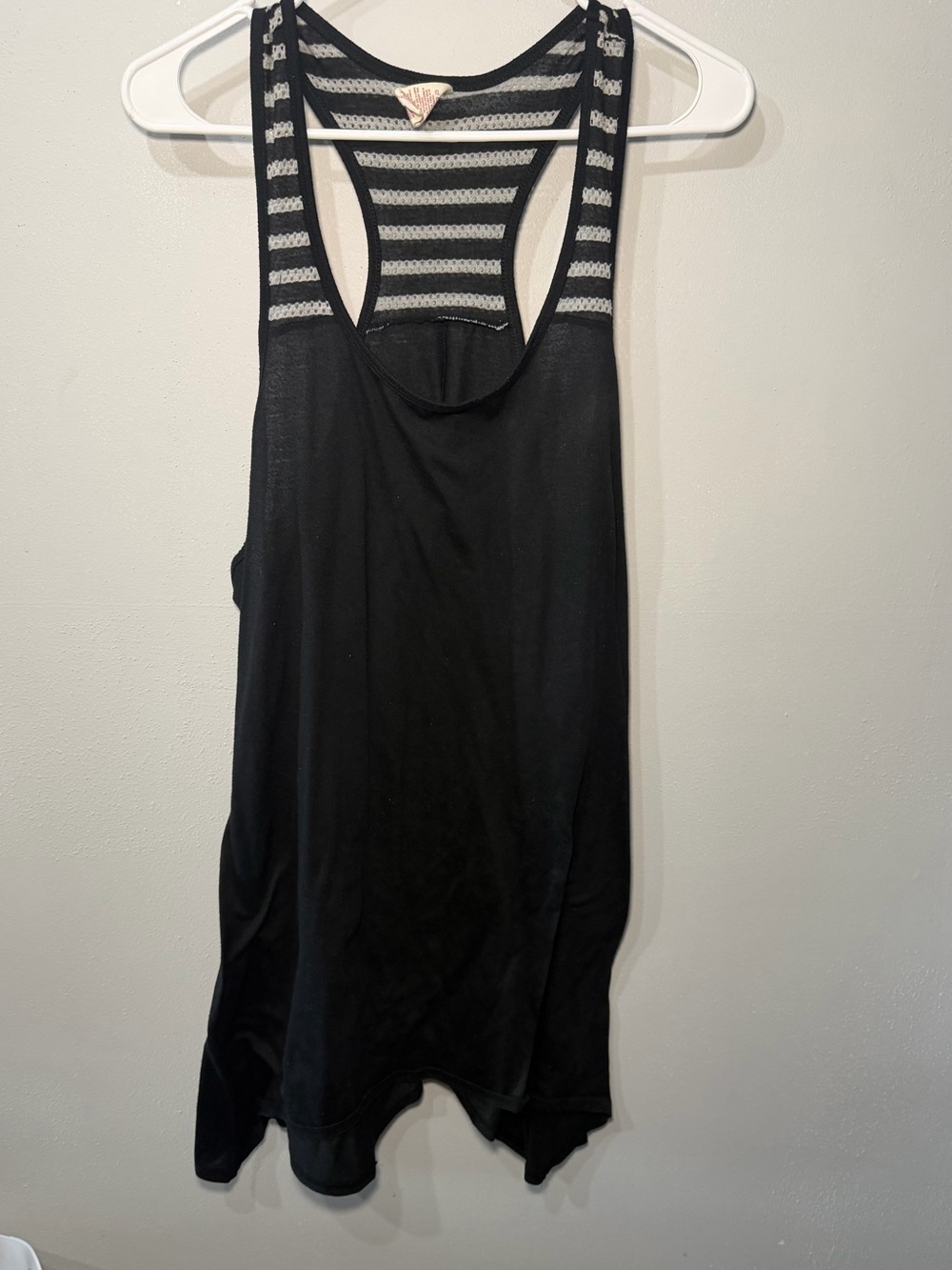 OP XXL/2XG Black Racerback swim cover up; gray horizontal stripes on the back